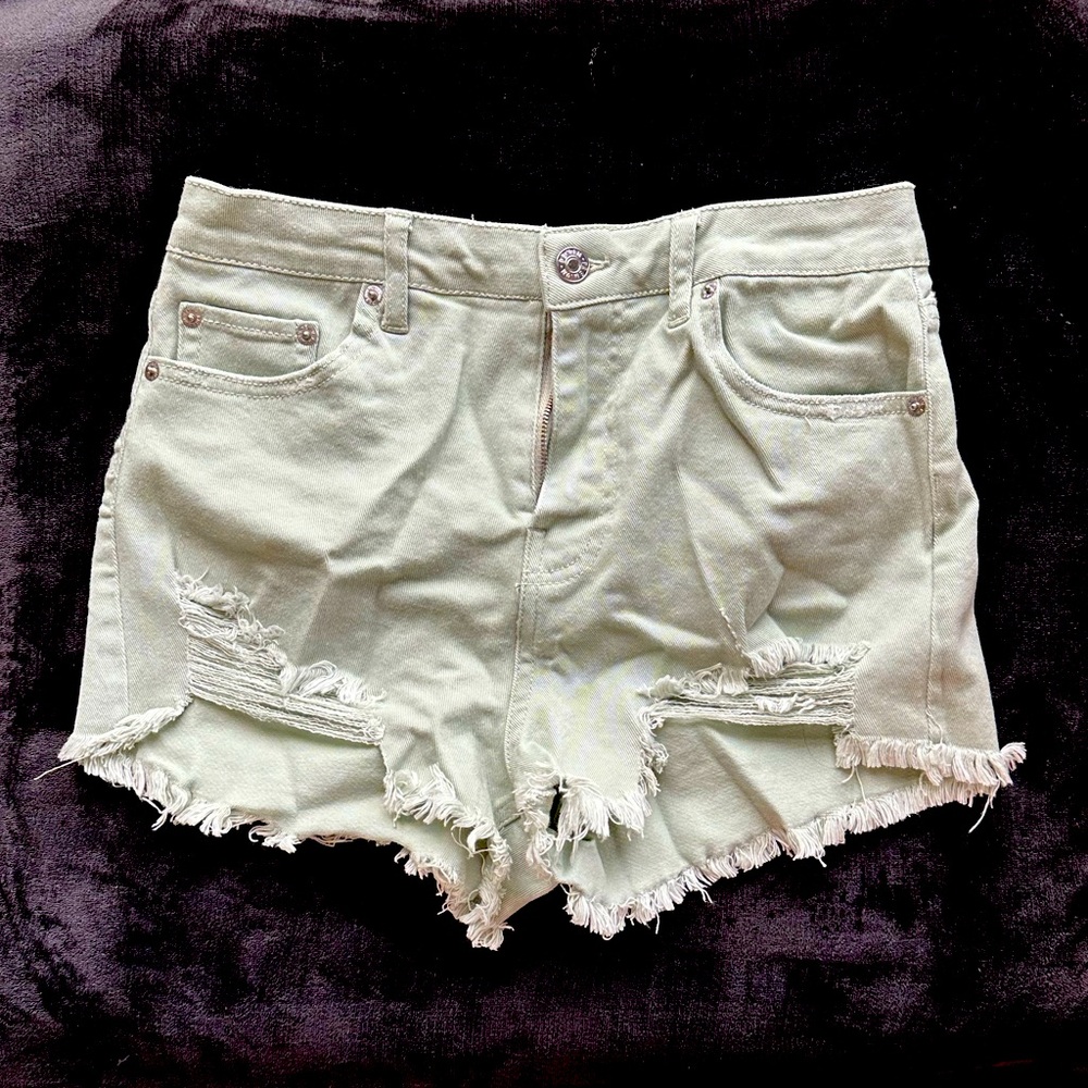 Love Tree Denim Ripped Mint High Waisted Shorts